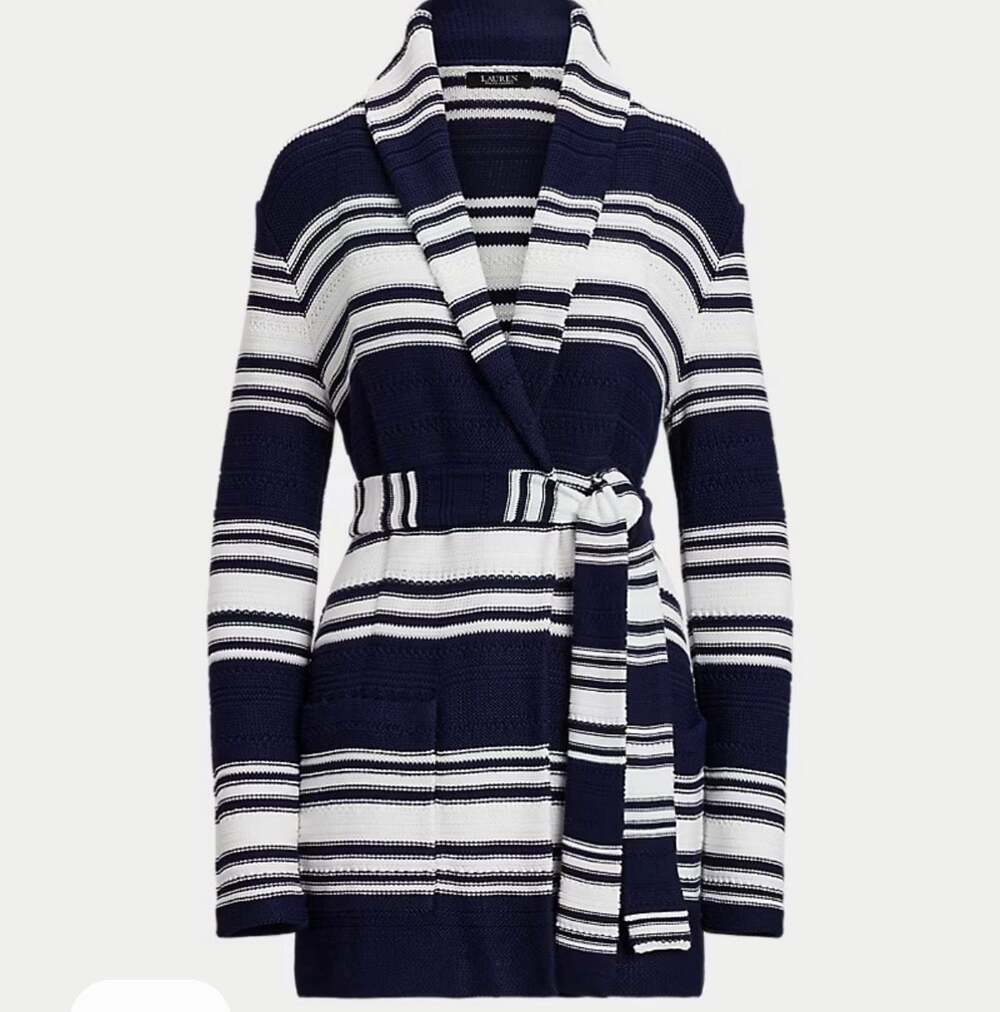 Lauren Ralph Lauren Striped Shawl Collar Belted Cardigan